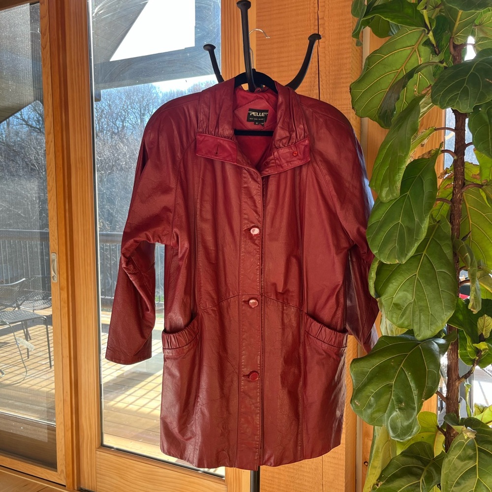 Vintage real leather red trenchcoat